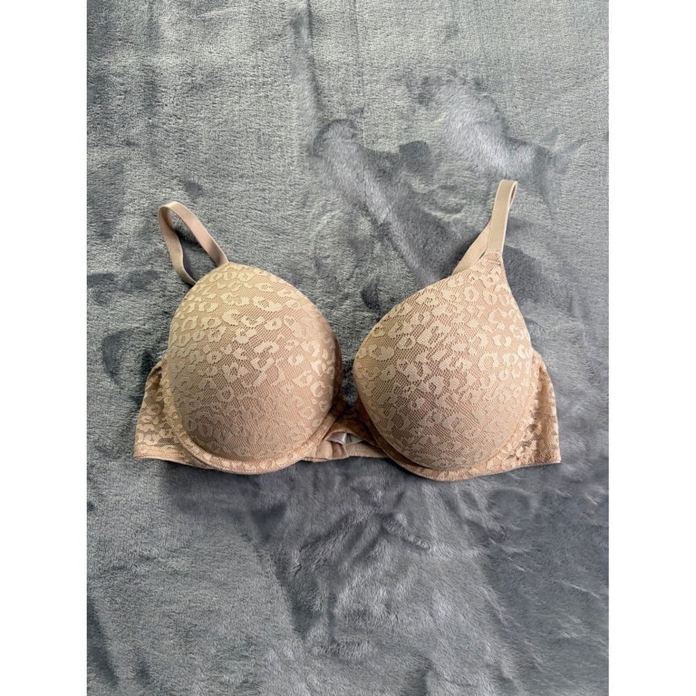 Victoria's Secret Pink Wear Everywhere Push-Up Bra 36C Tan Leopard Lace